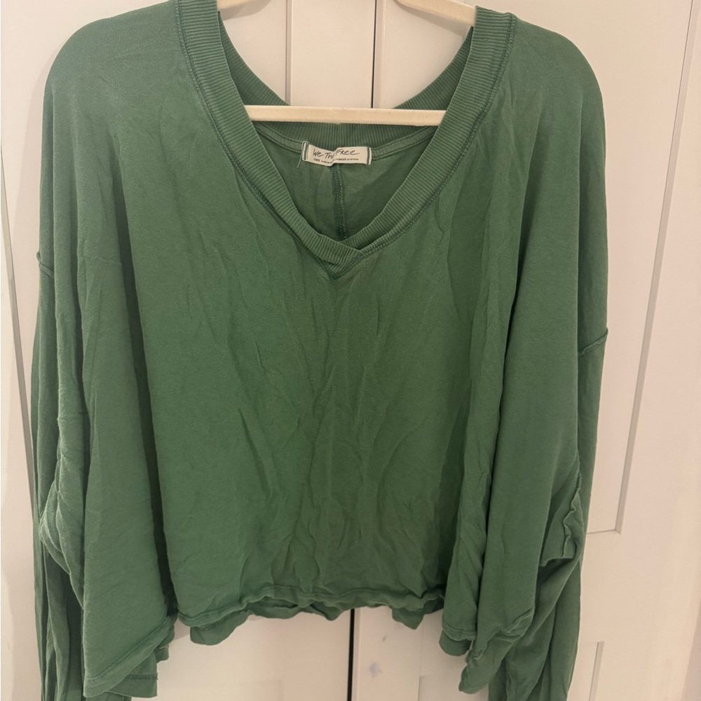 We The Free Relaxed V-Neck Long Sleeve Top - Sage Green